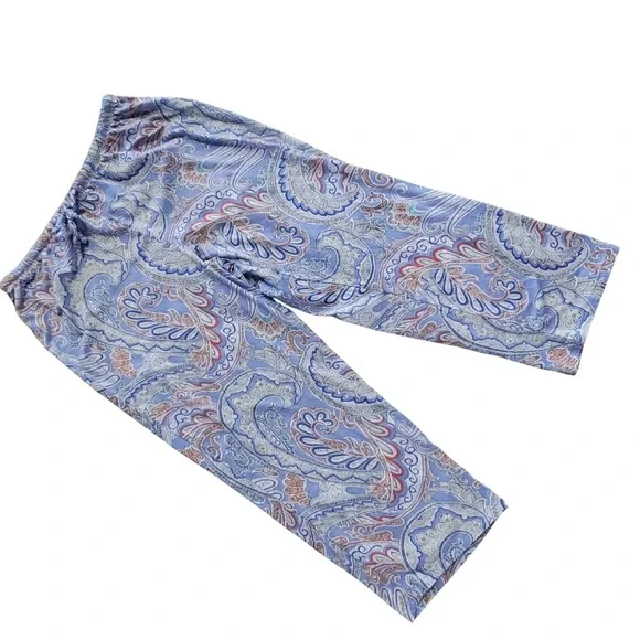 Lauren Ralph Lauren Women's small Blue Paisley Pajama Set Button Top Capri Pant - Picture 5 of 11